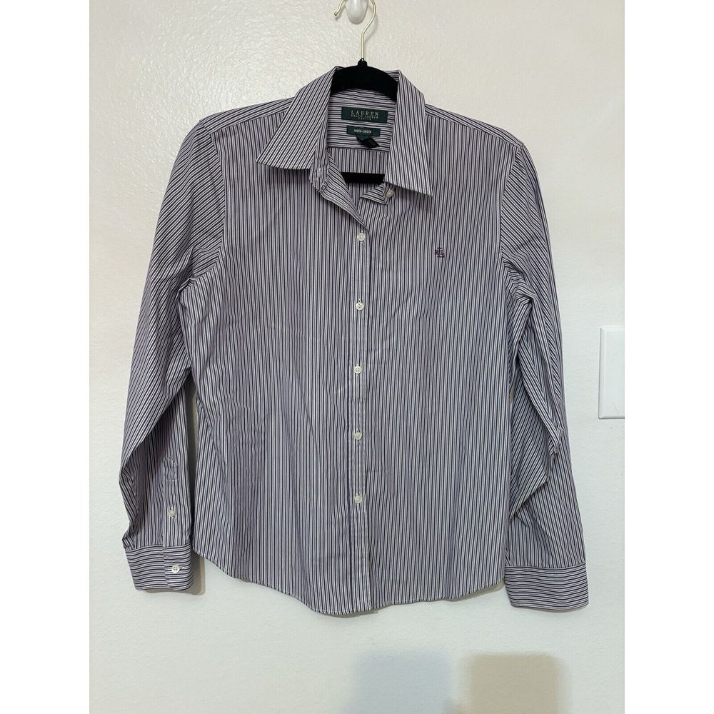 Beautiful Womens PL Petite Large Lauren Ralph Lauren No-Iron Blue Striped Blouse